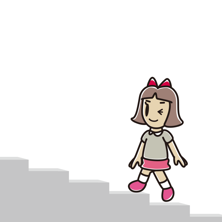 ウインクしながら階段を上る小学生女子のイラスト【色あり、背景なし】透過PNG