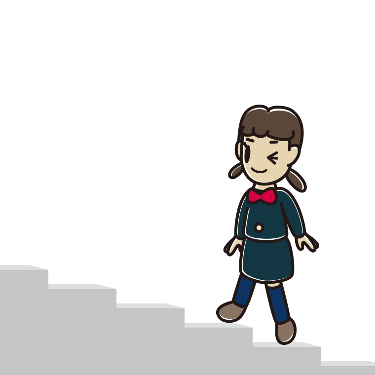 ウインクしながら階段を上る女子中学生のイラスト【色あり、背景なし】透過PNG