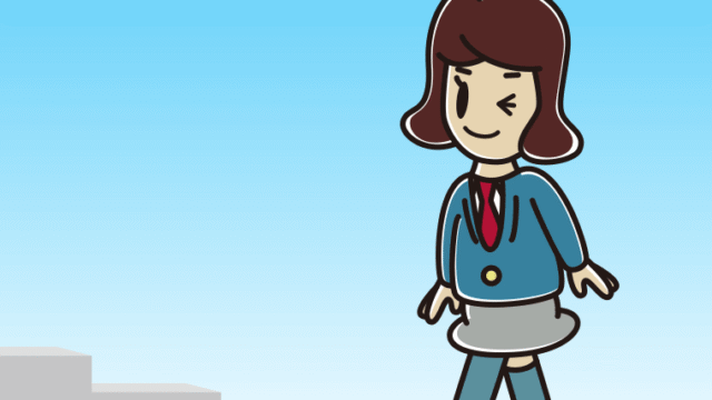 ウインクしながら階段を上る女子高校生のイラスト【色、背景あり】PNG