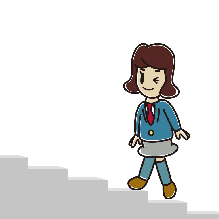 ウインクしながら階段を上る女子高校生のイラスト【色あり、背景なし】透過PNG
