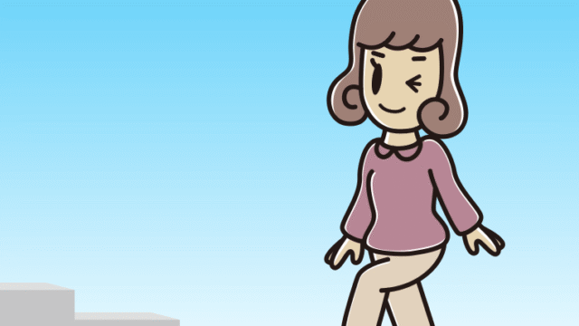 ウインクしながら階段を上る女子大学生のイラスト【色、背景あり】PNG