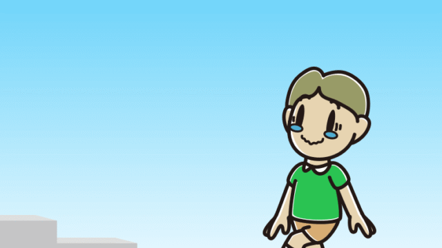 ジーンとしながら階段を上る小学生男子のイラスト【色、背景あり】PNG