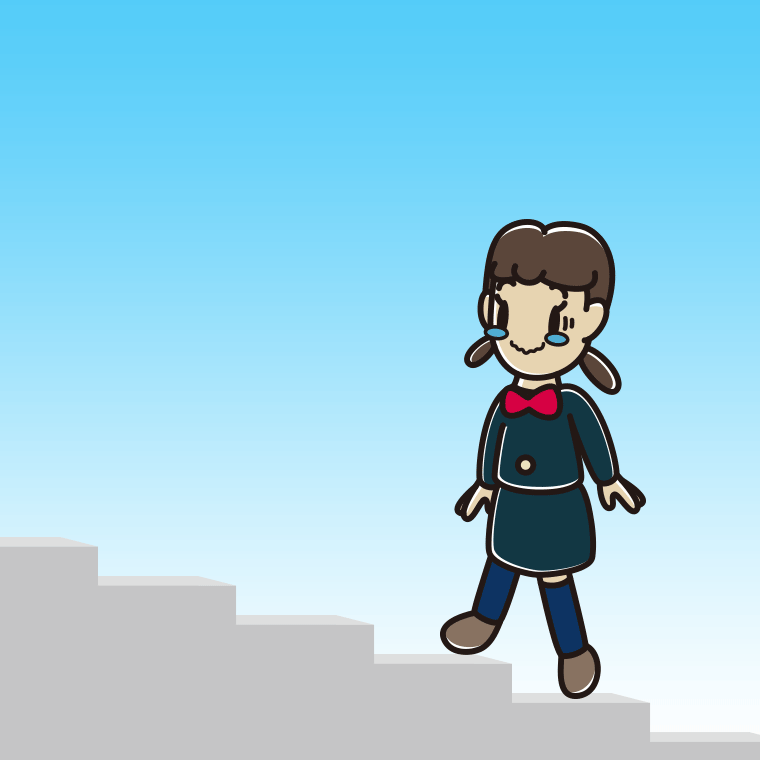 ジーンとしながら階段を上る女子中学生のイラスト【色、背景あり】PNG