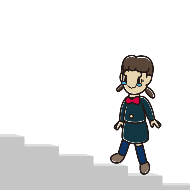 ジーンとしながら階段を上る女子中学生のイラスト【色あり、背景なし】透過PNG