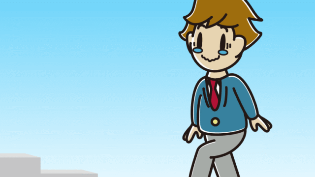 ジーンとしながら階段を上る男子高校生のイラスト【色、背景あり】PNG