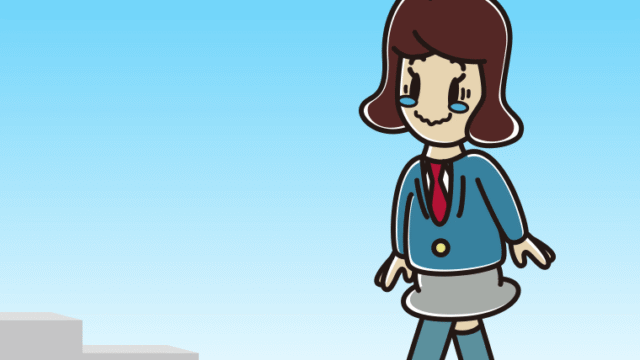 ジーンとしながら階段を上る女子高校生のイラスト【色、背景あり】PNG