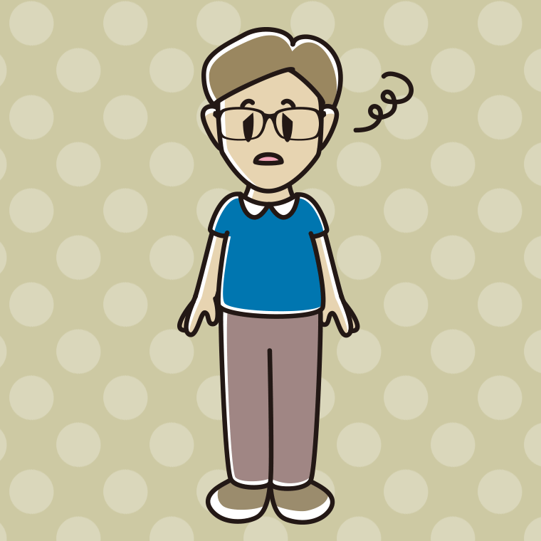 ぼーっとする眼鏡の男性のイラスト【色、背景あり】PNG