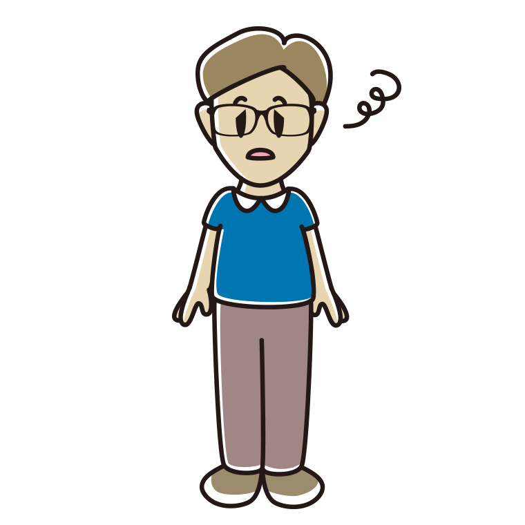 ぼーっとする眼鏡の男性のイラスト【色あり、背景なし】透過PNG