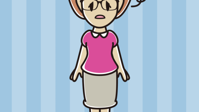 ぼーっとする眼鏡の女性のイラスト【色、背景あり】PNG