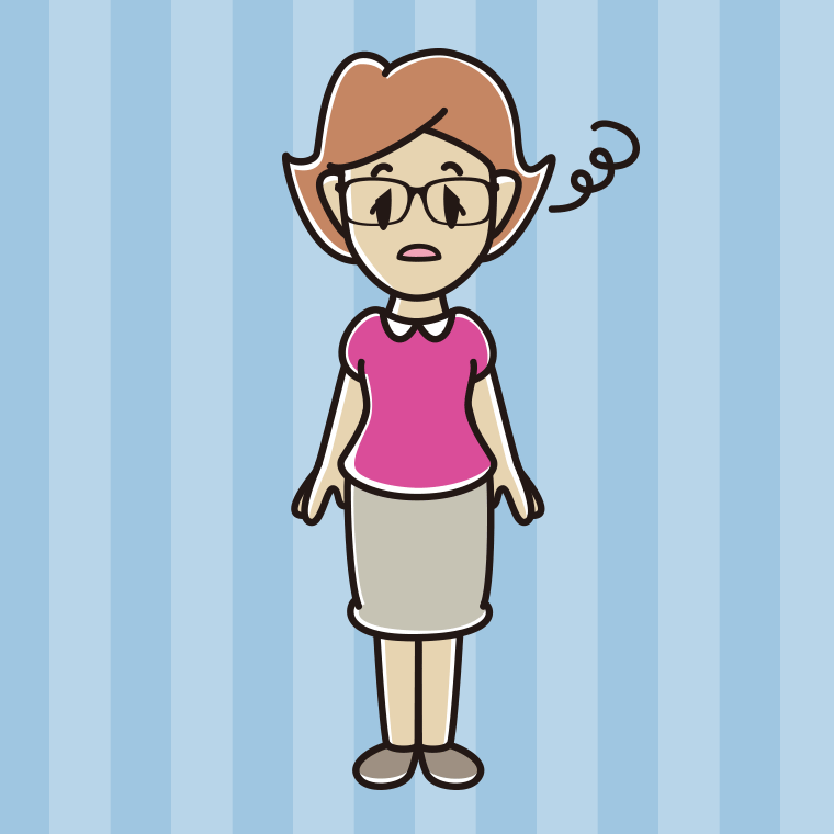 ぼーっとする眼鏡の女性のイラスト【色、背景あり】PNG