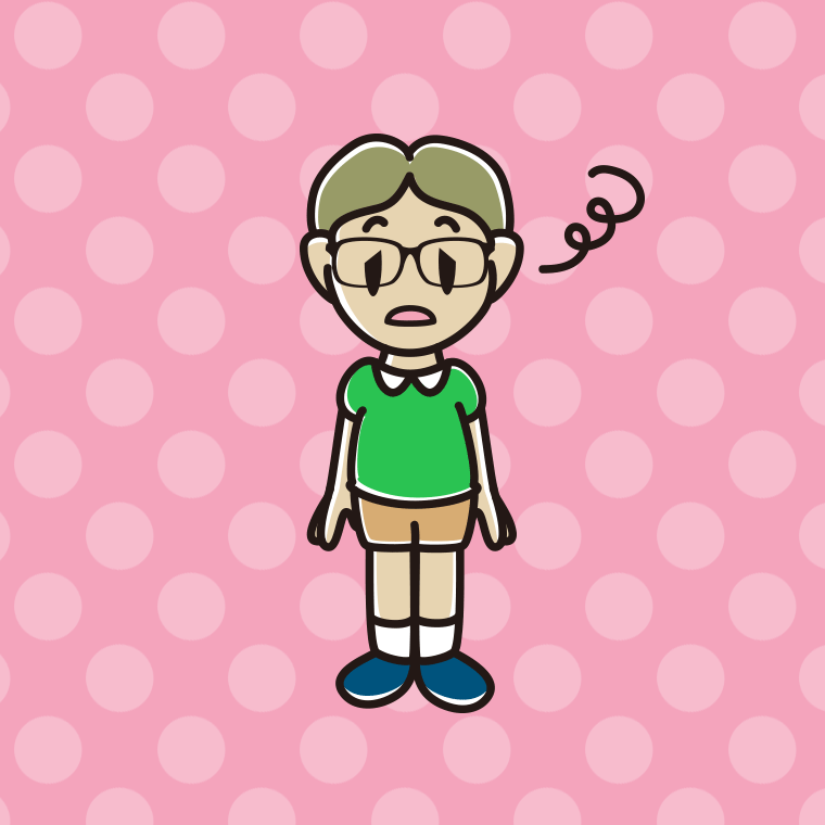 ぼーっとする眼鏡の小学生男子のイラスト【色、背景あり】PNG
