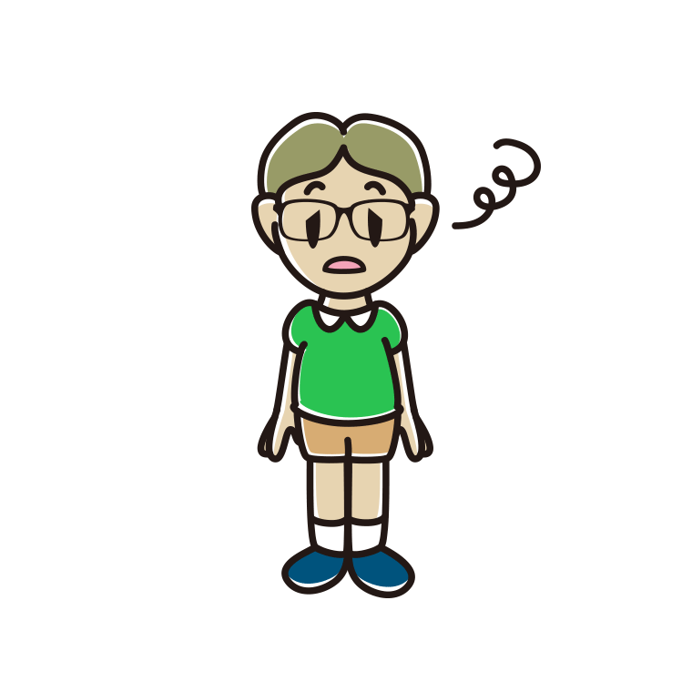 ぼーっとする眼鏡の小学生男子のイラスト【色あり、背景なし】透過PNG