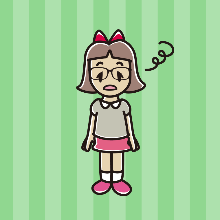 ぼーっとする眼鏡の小学生女子のイラスト【色、背景あり】PNG
