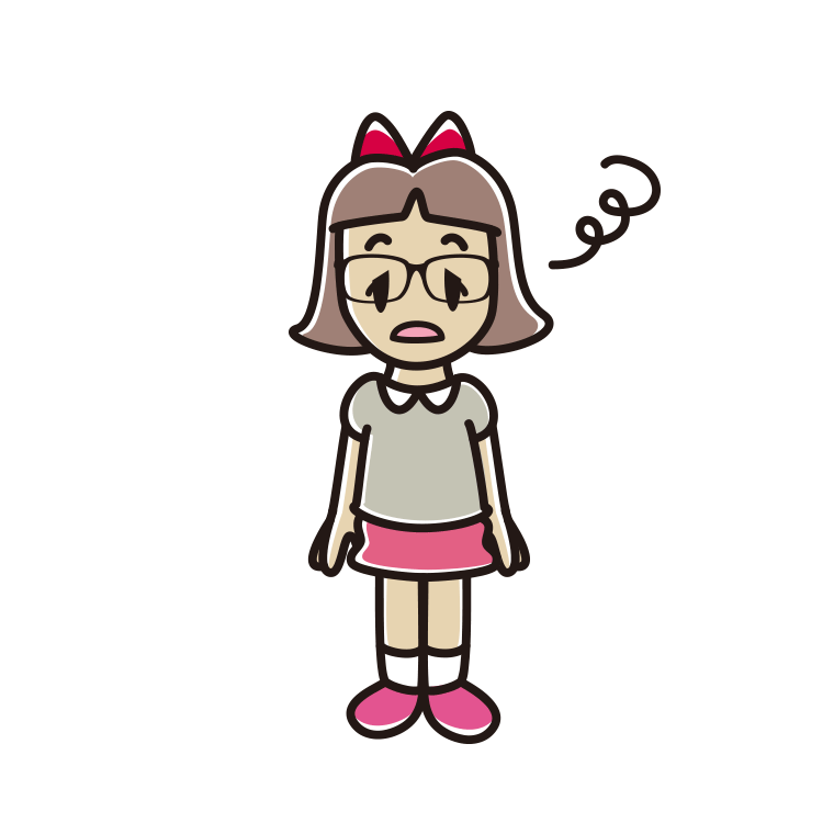 ぼーっとする眼鏡の小学生女子のイラスト【色あり、背景なし】透過PNG