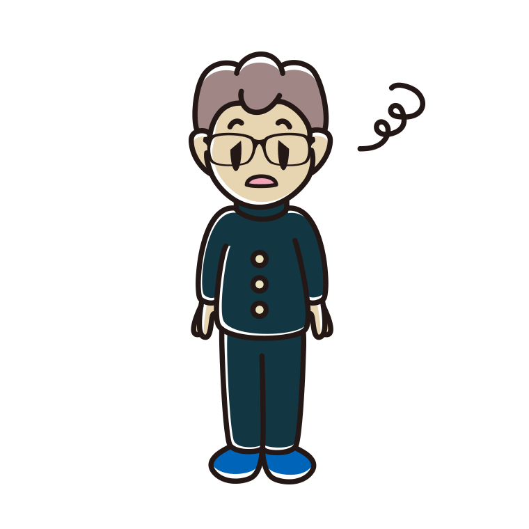 ぼーっとする眼鏡の男子中学生のイラスト【色あり、背景なし】透過PNG