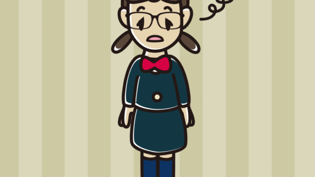 ぼーっとする眼鏡の女子中学生のイラスト【色、背景あり】PNG