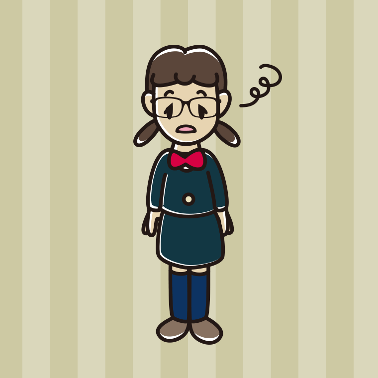 ぼーっとする眼鏡の女子中学生のイラスト【色、背景あり】PNG