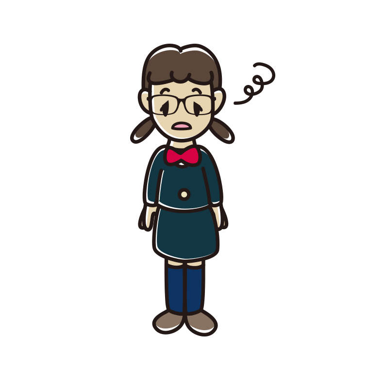 ぼーっとする眼鏡の女子中学生のイラスト【色あり、背景なし】透過PNG