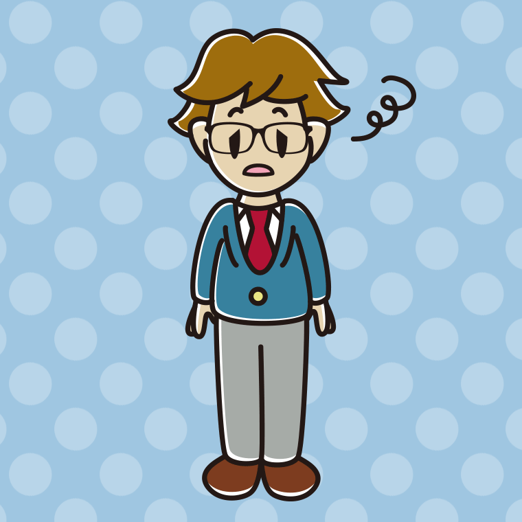 ぼーっとする眼鏡の男子高校生のイラスト【色、背景あり】PNG