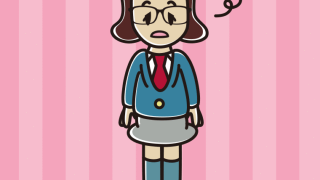 ぼーっとする眼鏡の女子高校生のイラスト【色、背景あり】PNG