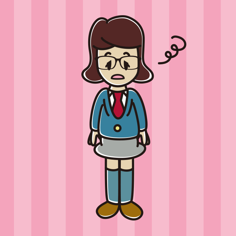 ぼーっとする眼鏡の女子高校生のイラスト【色、背景あり】PNG