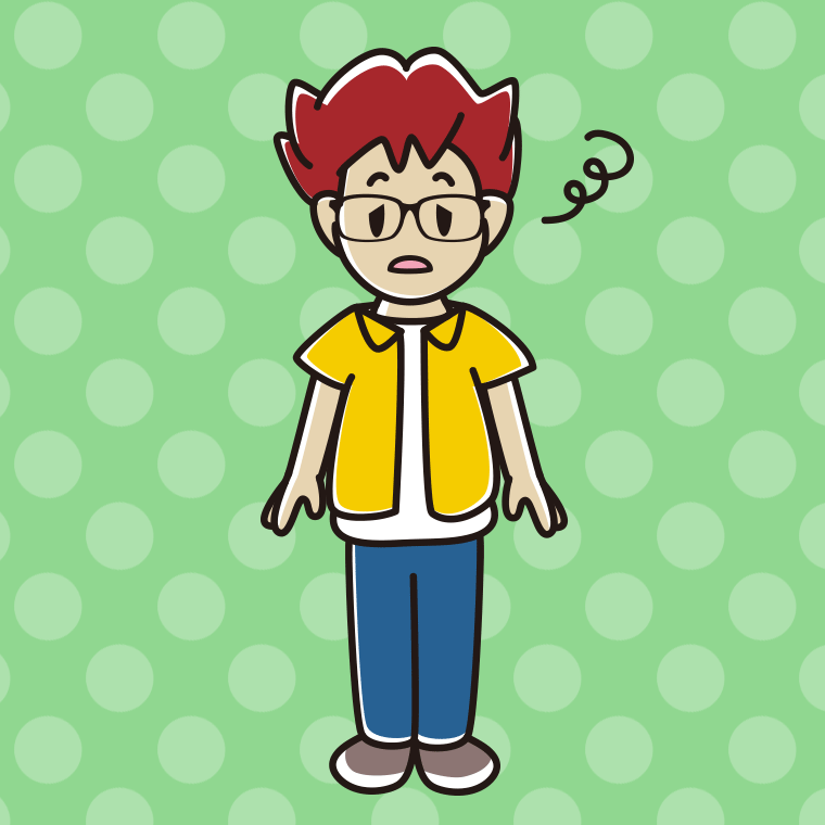 ぼーっとする眼鏡の男子大学生のイラスト【色、背景あり】PNG