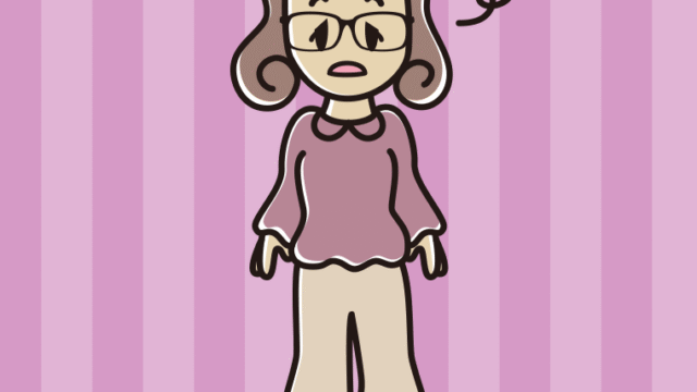 ぼーっとする眼鏡の女子大学生のイラスト【色、背景あり】PNG