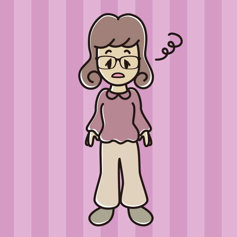 ぼーっとする眼鏡の女子大学生のイラスト【色、背景あり】PNG