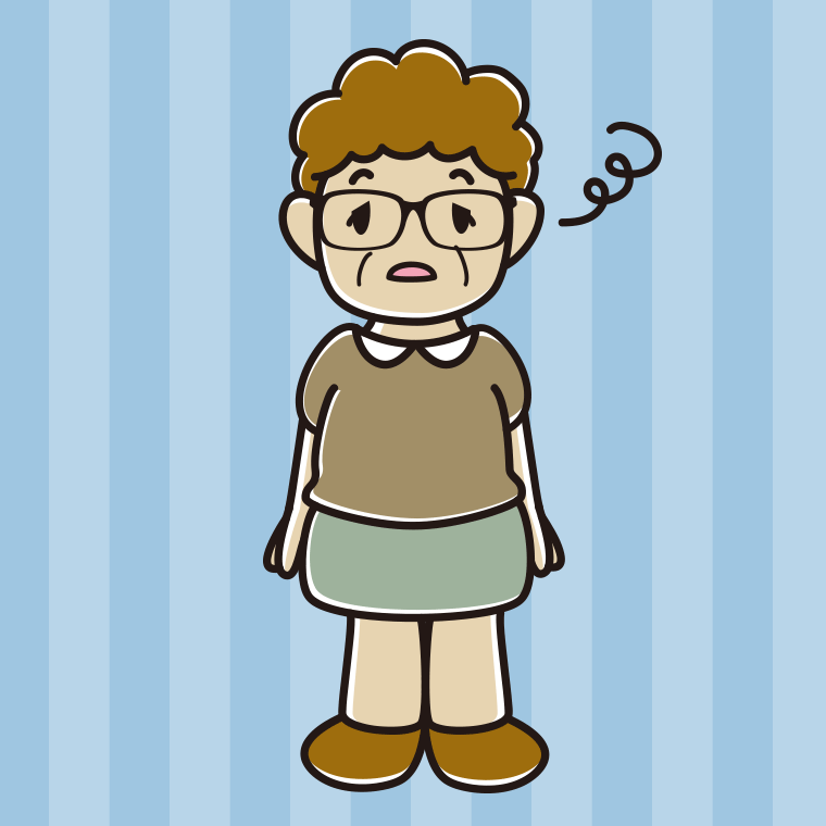 ぼーっとする眼鏡のおばさんのイラスト【色、背景あり】PNG