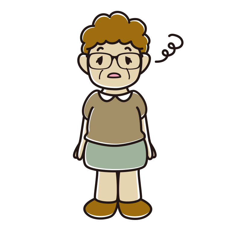 ぼーっとする眼鏡のおばさんのイラスト【色あり、背景なし】透過PNG
