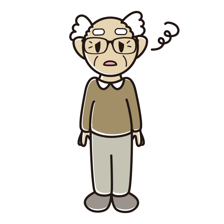 ぼーっとする眼鏡のおじいさんのイラスト【色あり、背景なし】透過PNG
