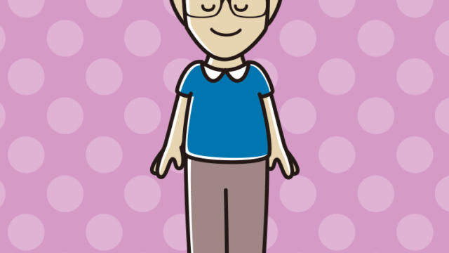 目を閉じる眼鏡の男性のイラスト【色、背景あり】PNG