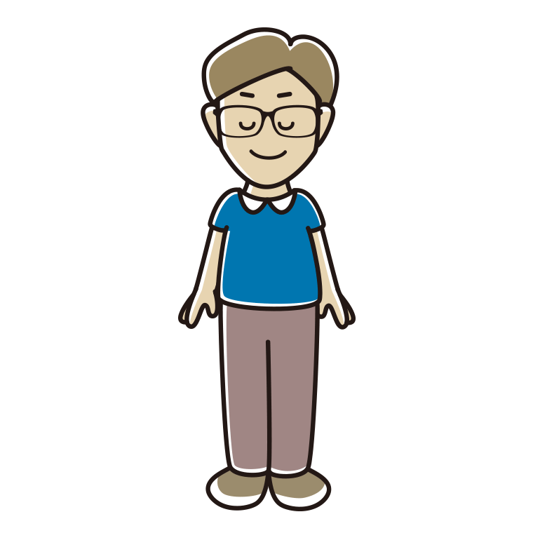 目を閉じる眼鏡の男性のイラスト【色あり、背景なし】透過PNG