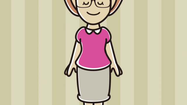 目を閉じる眼鏡の女性のイラスト【色、背景あり】PNG