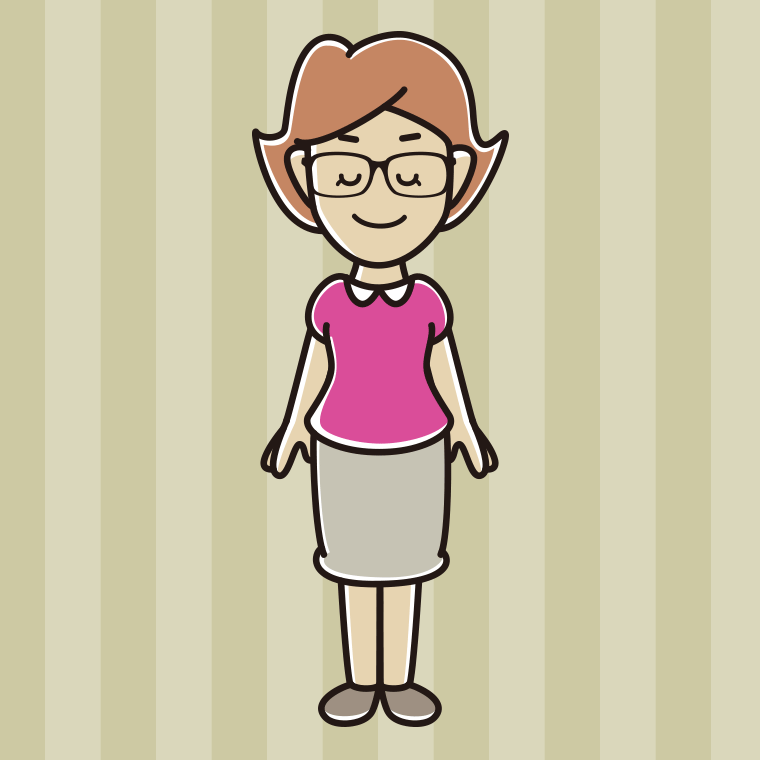 目を閉じる眼鏡の女性のイラスト【色、背景あり】PNG