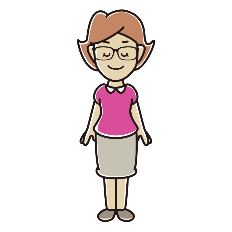 目を閉じる眼鏡の女性のイラスト【色あり、背景なし】透過PNG