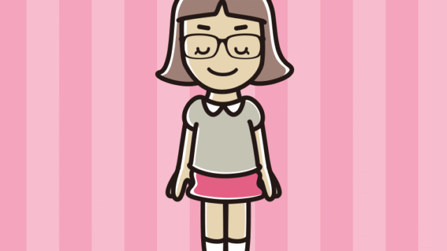 目を閉じる眼鏡の小学生女子のイラスト【色、背景あり】PNG