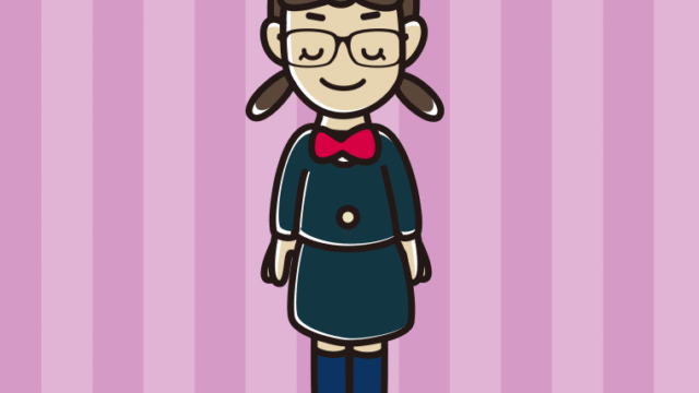 目を閉じる眼鏡の女子中学生のイラスト【色、背景あり】PNG