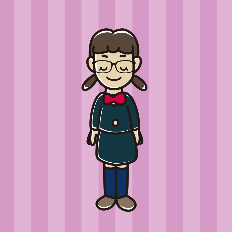 目を閉じる眼鏡の女子中学生のイラスト【色、背景あり】PNG