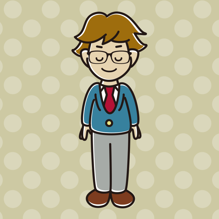 目を閉じる眼鏡の男子高校生のイラスト【色、背景あり】PNG