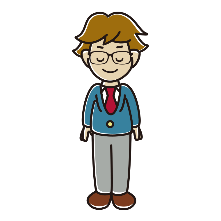 目を閉じる眼鏡の男子高校生のイラスト【色あり、背景なし】透過PNG