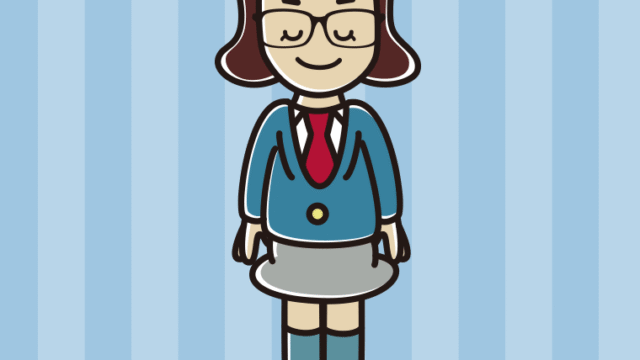 目を閉じる眼鏡の女子高校生のイラスト【色、背景あり】PNG