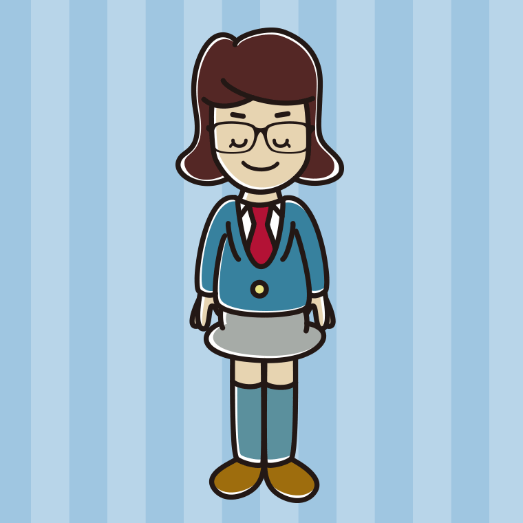 目を閉じる眼鏡の女子高校生のイラスト【色、背景あり】PNG