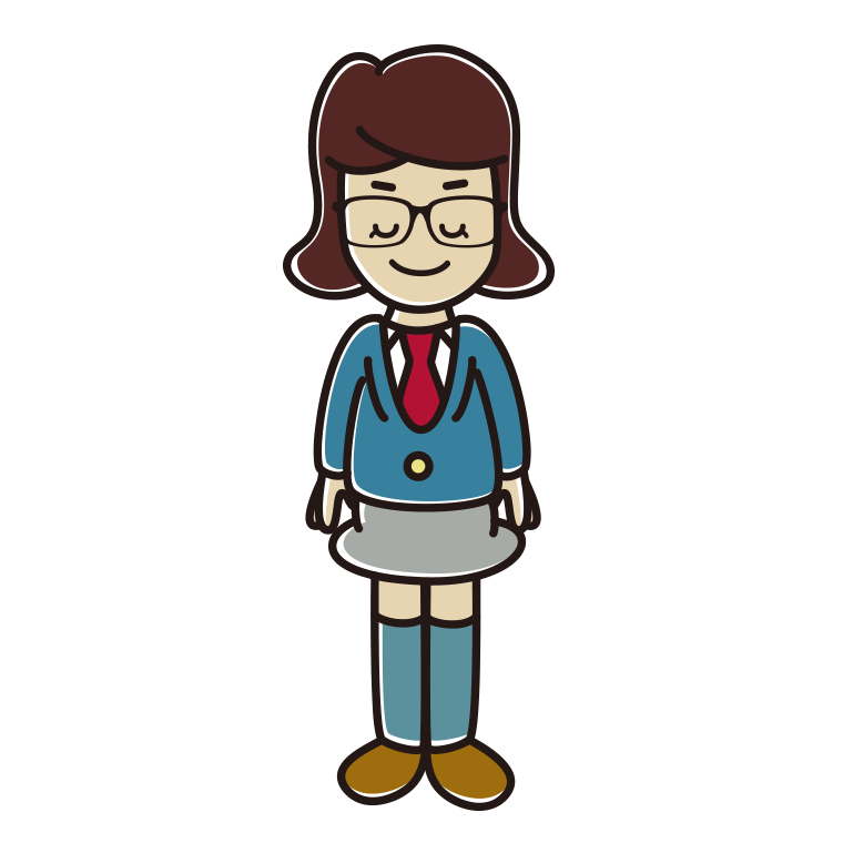 目を閉じる眼鏡の女子高校生のイラスト【色あり、背景なし】透過PNG