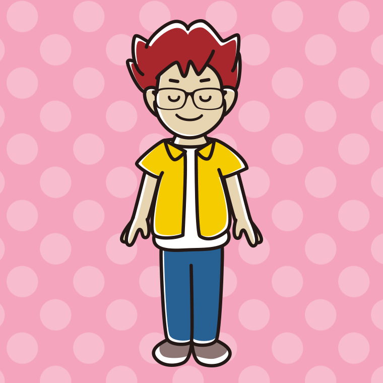 目を閉じる眼鏡の男子大学生のイラスト【色、背景あり】PNG