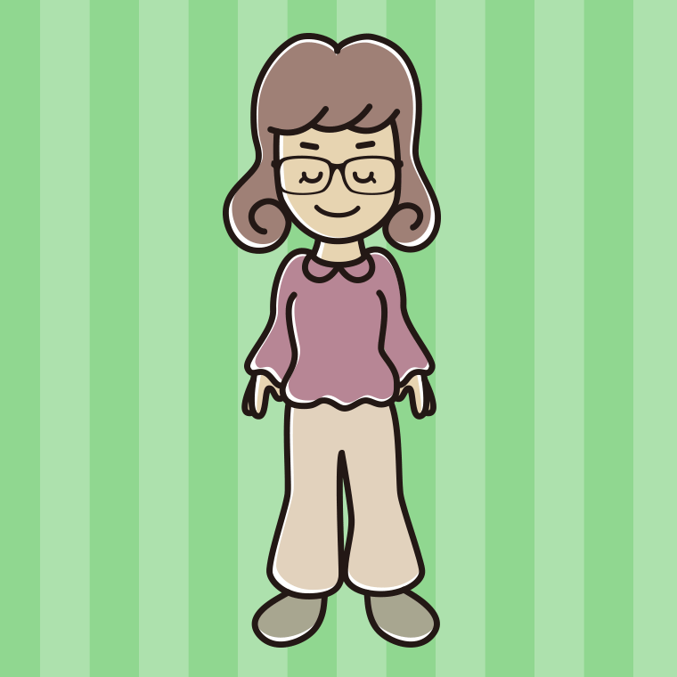 目を閉じる眼鏡の女子大学生のイラスト【色、背景あり】PNG