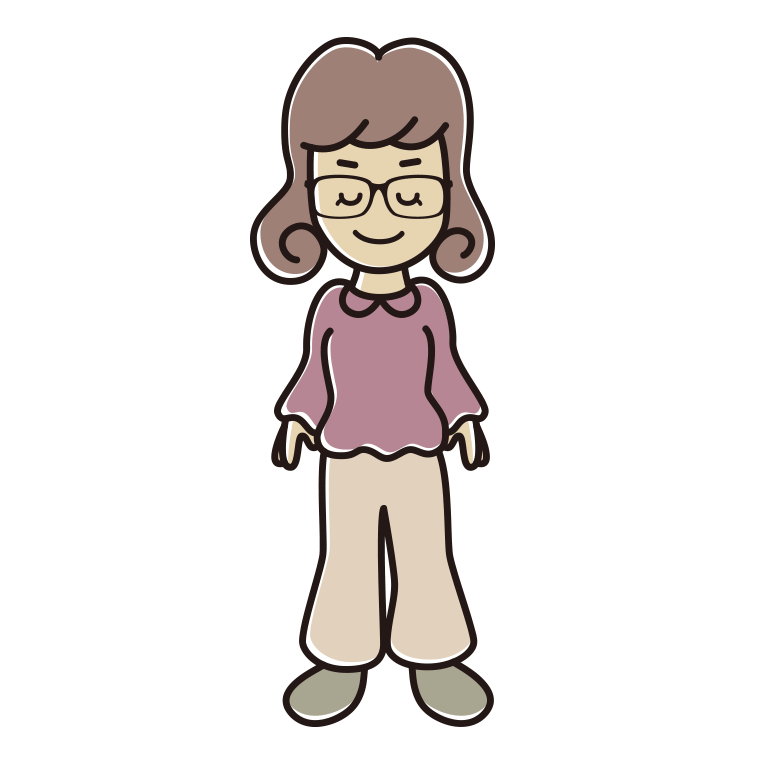 目を閉じる眼鏡の女子大学生のイラスト【色あり、背景なし】透過PNG