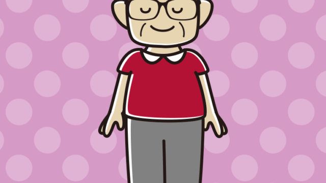 目を閉じる眼鏡のおじさんのイラスト【色、背景あり】PNG