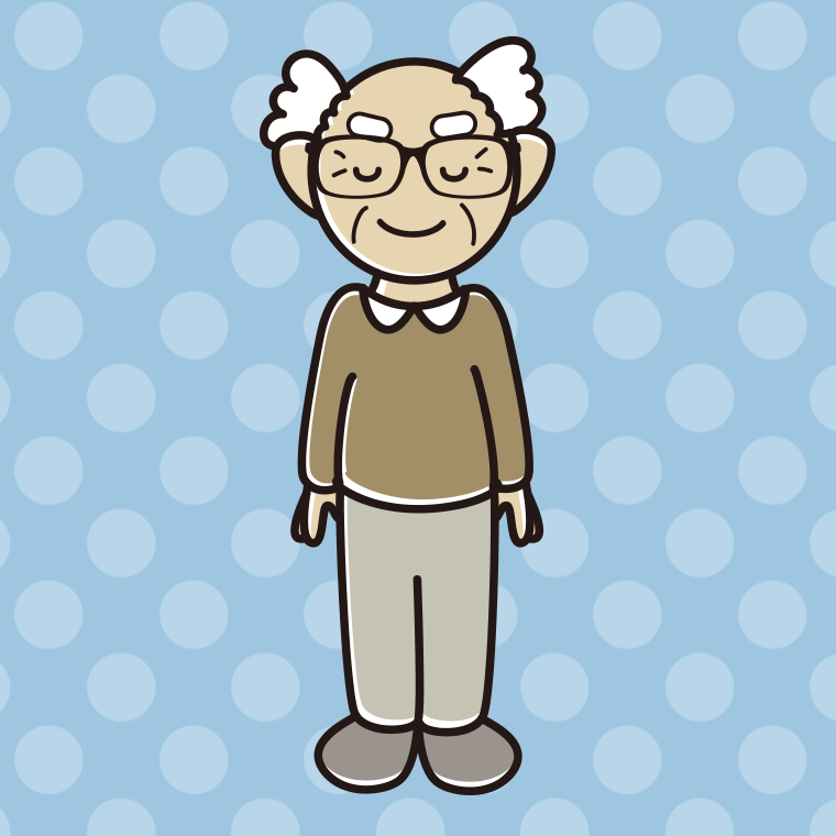 目を閉じる眼鏡のおじいさんのイラスト【色、背景あり】PNG