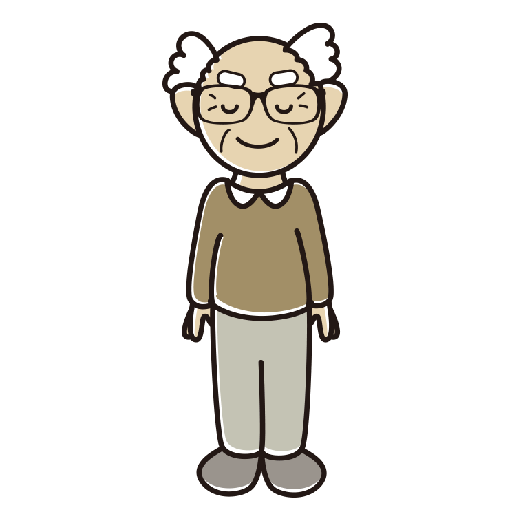 目を閉じる眼鏡のおじいさんのイラスト【色あり、背景なし】透過PNG
